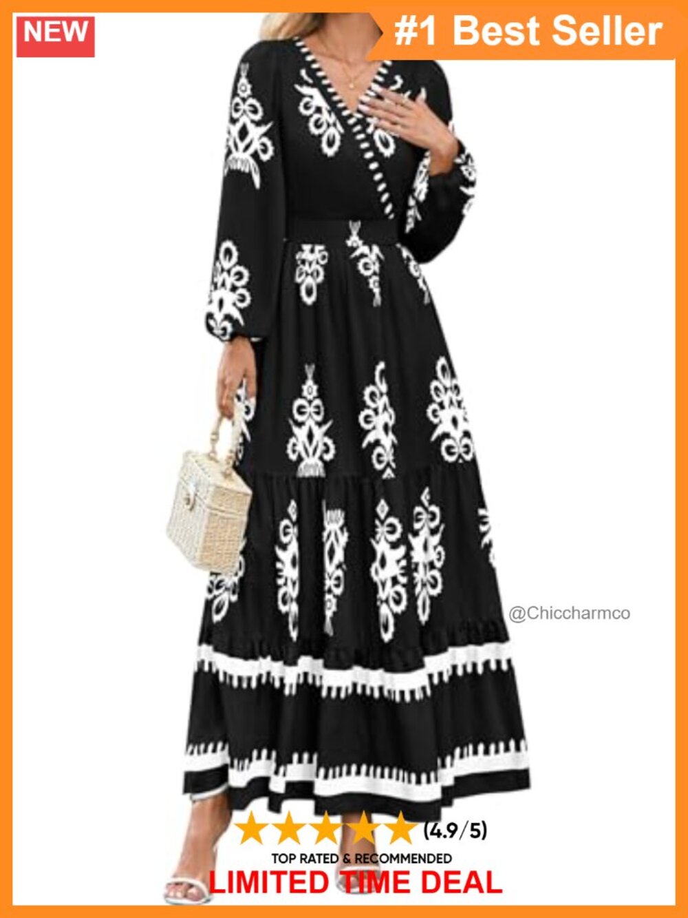 Floral Boho Maxi Dress Long Sleeve V-Neck Smocked Wedding Guest